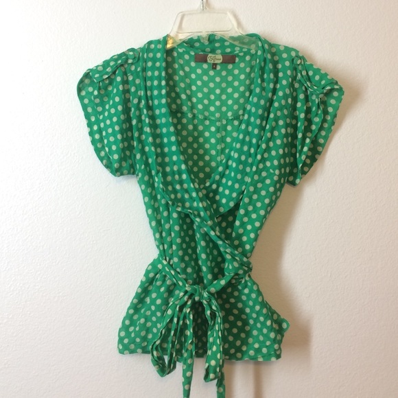 Anthropologie Tops - Anthro Eva Franco green dot wrap blouse size six