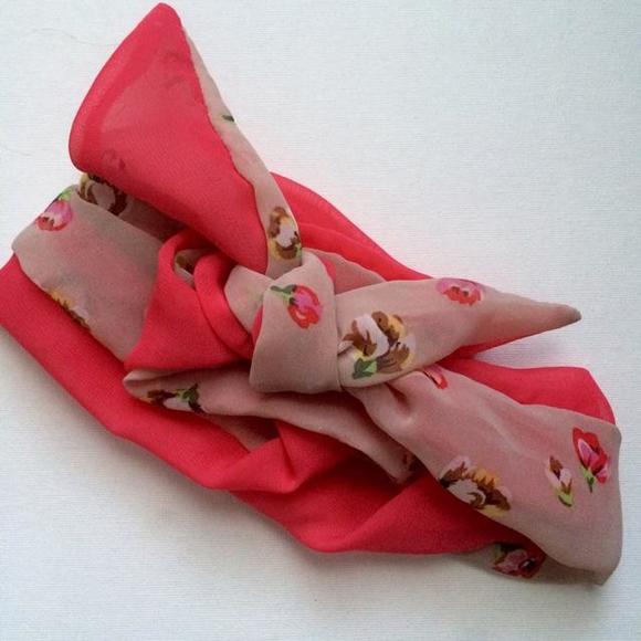 Floral pink head scarf. - Picture 1 of 2