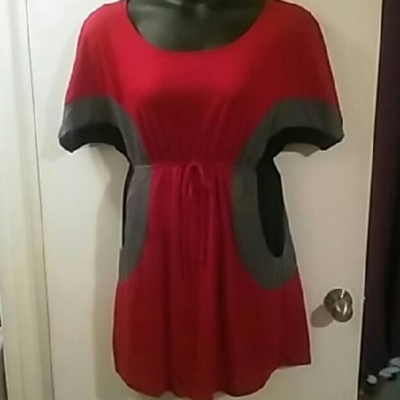 Red, black & pewter knit dress