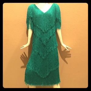 80's fringe emerald green dress. #love