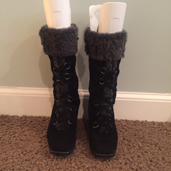 Stuart weitzman suede and fur wedge boots