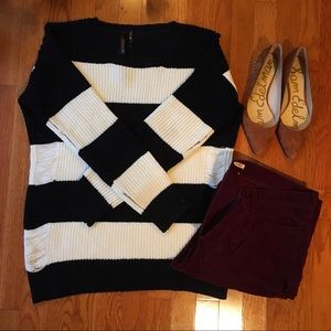 Distressed B/W stripe sweater