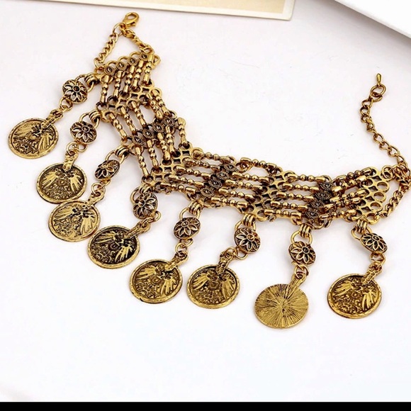 Antique Silver or Gold Vintage Boho Coin Bracelet - Picture 2 of 4