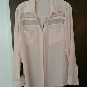 Pink sheer tab-sleeve shirt