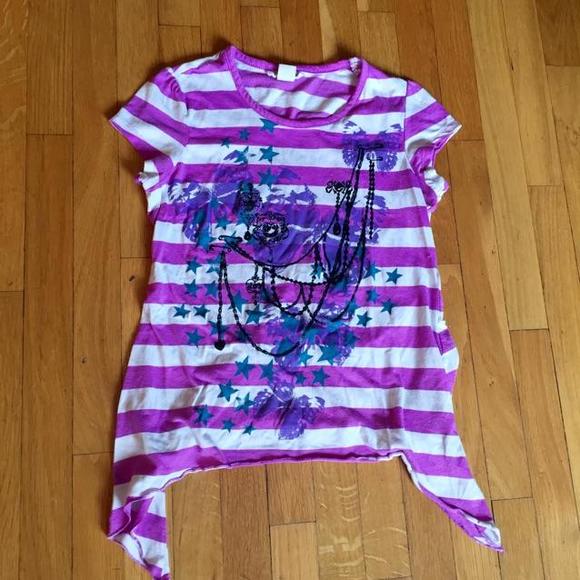 Purple and White striped Shirt with butterflies, jewelry and stars designs