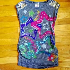 Girls striped top with sequins on shoulder