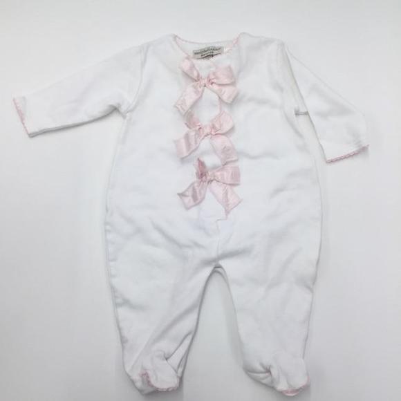 Wendy Bellissimo White One piece with pink bows and pink ruffled bottom