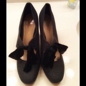 Cute grey satin bow heels