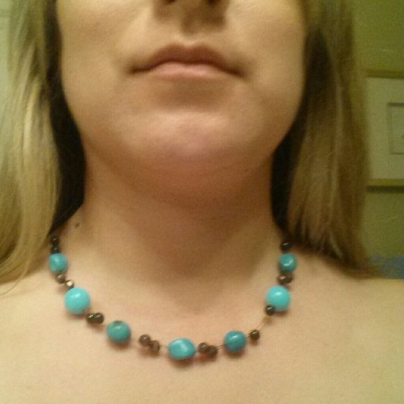 Brown and Teal necklace + coordinating bracelets - Picture 2 of 3