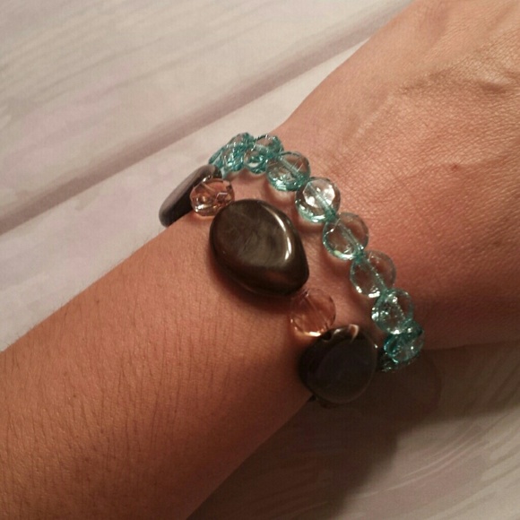 Brown and Teal necklace + coordinating bracelets - Picture 3 of 3