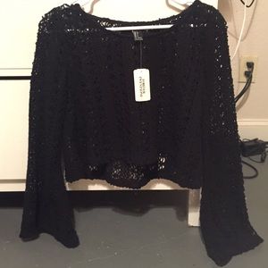 black crochet knit cropped long sleeve
