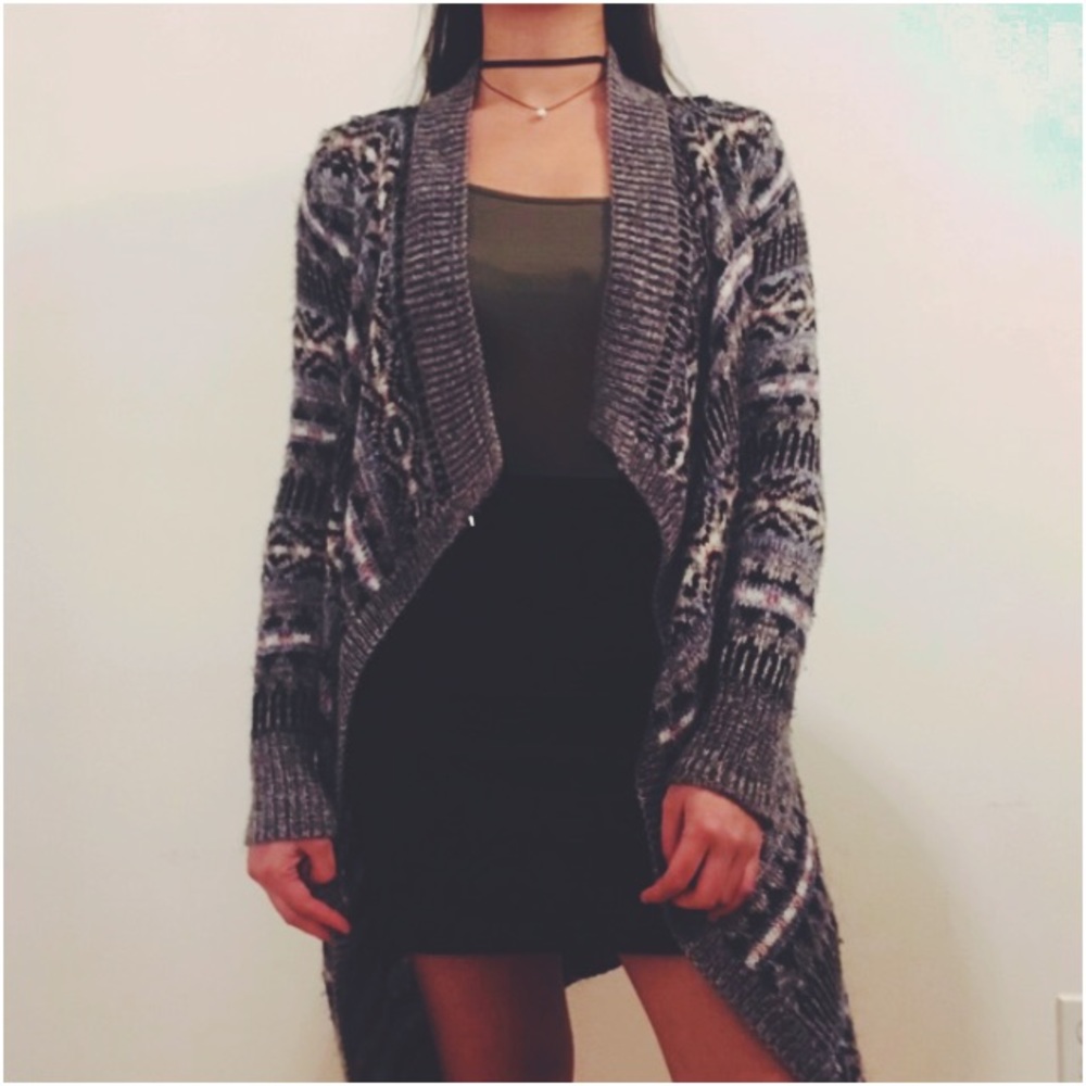 Long grey knitted sweater cardigan
