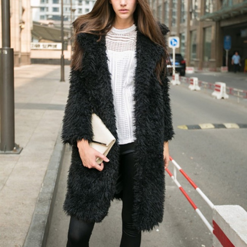 Black Faux Fur Coat - Picture 1 of 3