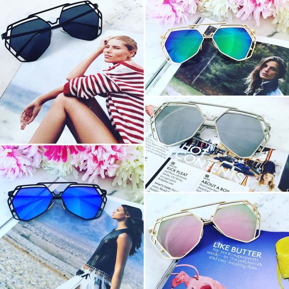 "Charlotte" Sunglasses || Green Mirror Geometric - Picture 4 of 6