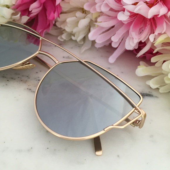 "Natalie" Sunglasses || Gold/Silver Mirror Cat Eye - Picture 3 of 6