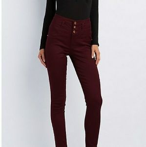 Burgundy high waist skinny jeans