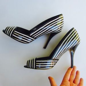 White House Black Market Striped Heels size 8!