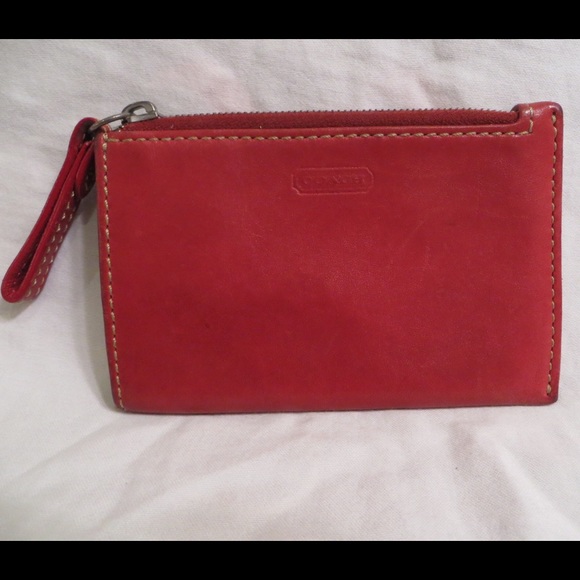 Coach Red Leather Zip Coin Purse