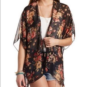 Sheer floral kimono top
