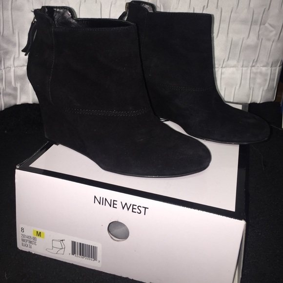 Black wedge suede booties size 8 with zipper