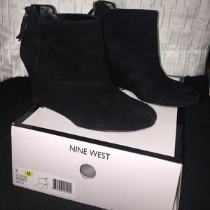 Black wedge suede booties size 8 with zipper