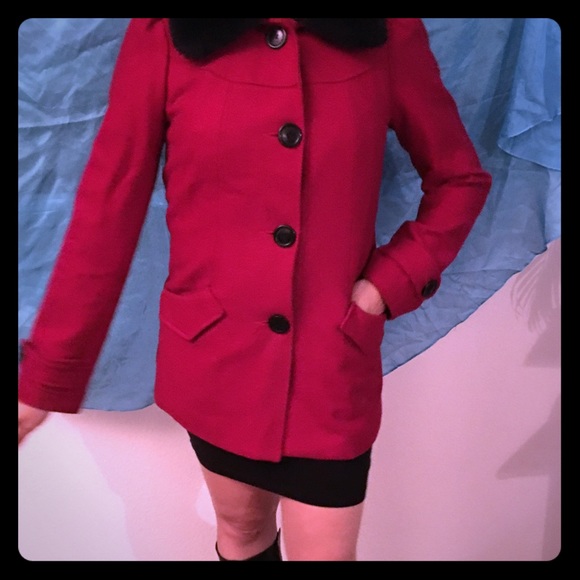 Red winter coat with faux fur