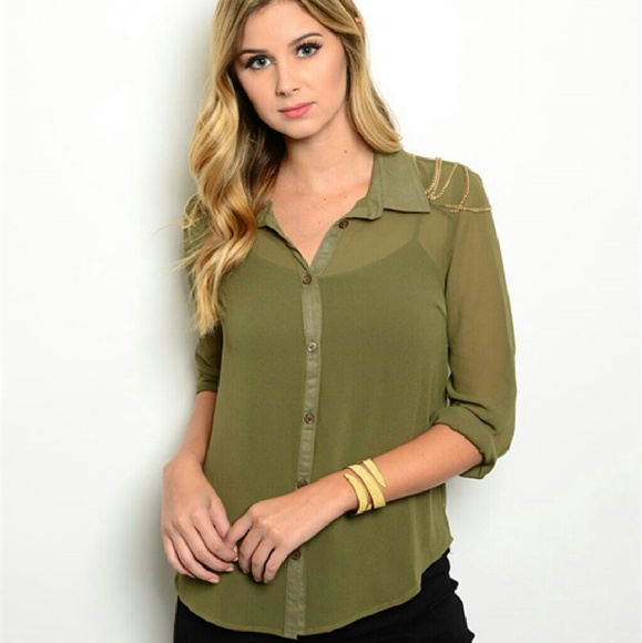Sheer Chiffon Button Up Top