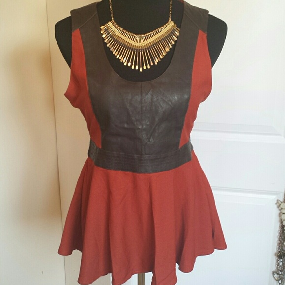 Boutique  Tops - NWT open back leather and chiffon peplum top