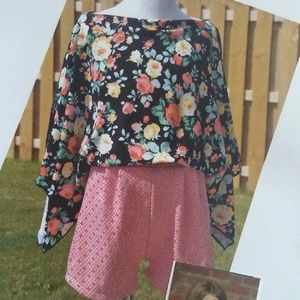 Crop poncho too with knit shorts