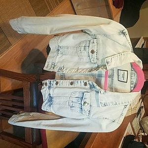 Faded multi color short jean jacket