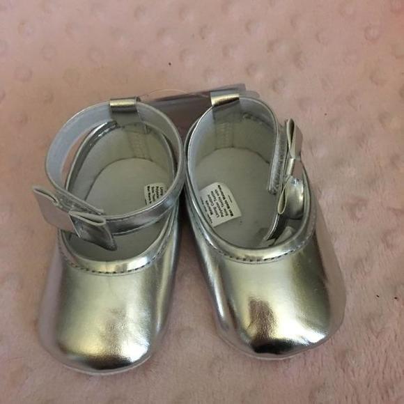 Silver soft sole baby shoes