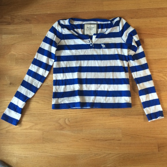 Abercrombie and Fitch blue & white striped Henley