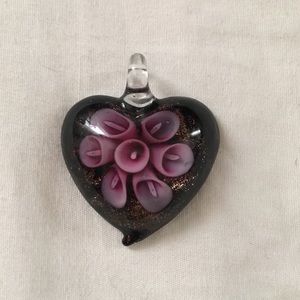 Glass heart necklace piece