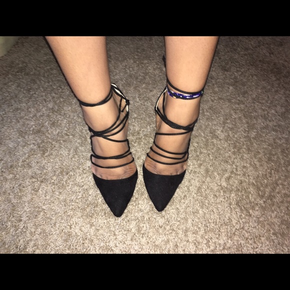Lace up suede heel