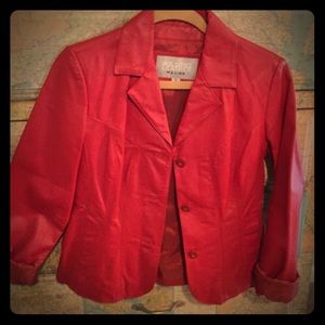 Very hip red leather jacket