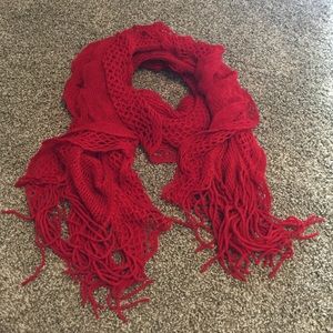 Red Ruffle and Fringe Scarf