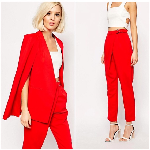 red pantsuit with cape