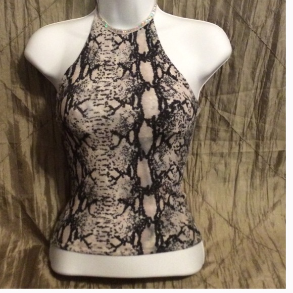BEBE Reptile Print Sweater Halter Top - XS