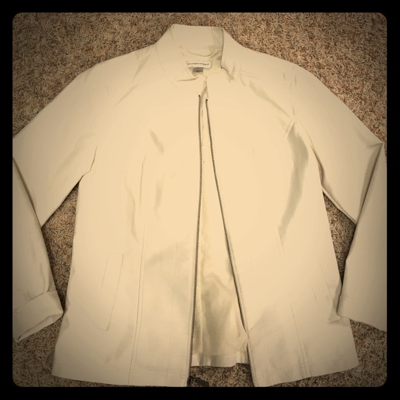 Christopher & Banks faux leather cream zip jacket