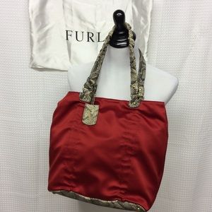 FURLA Red Satin Double Handle Tote NWT