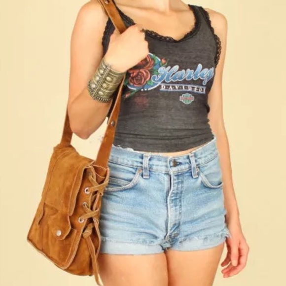 Vintage 60's Suede Leather Side Saddle Handbag - Picture 2 of 4