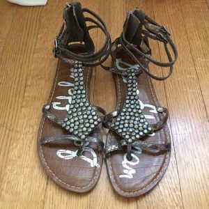 Sam Edelman Silver Ankle Gladiator Sandals