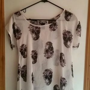 Skull floral print sheer open back top