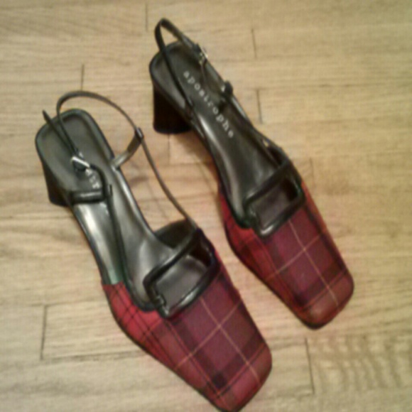 Red plaid sling back shoes - Picture 2 of 4