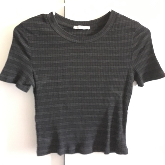 Navy/gray striped crop top