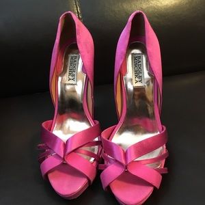Badgley Mischka Cherise Bright Rose Satin Pumps