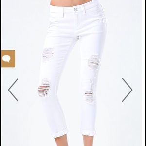 Brand New destroyed skinny white Bebe jeans