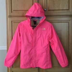 Girls Pink Hooded North Face Rain Jacket