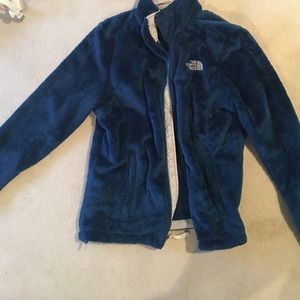 Blue north face fuzzy jacket
