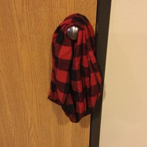 Red and black buffalo plaid infinity scarf